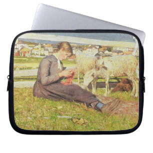 A Girl Knitting, 1888 (oil on canvas) Laptop Sleeve