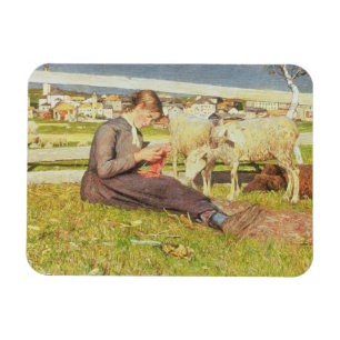 A Girl Knitting, 1888 (oil on canvas) Magnet