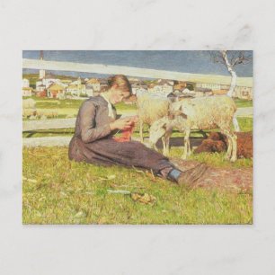 A Girl Knitting, 1888 (oil on canvas) Postcard