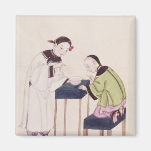 A Girl Looking for Luck into a Bowl of Water Magnet