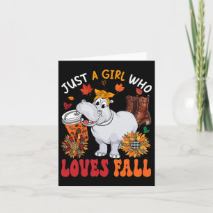 A Girl Loves Fall Thanksgiving Hippo Bow Tie Sunfl Card