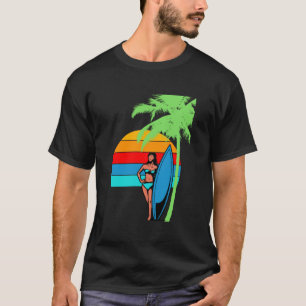 a girl next to a palm tree on the beach T-Shirt