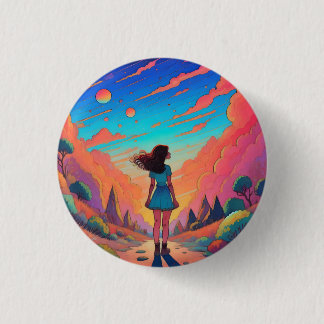 A girl on a journey to a fantasy world Basic Dark  3 Cm Round Badge