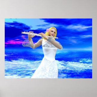 A Girl Playing Flute Poster