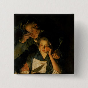 A Girl reading a Letter 15 Cm Square Badge