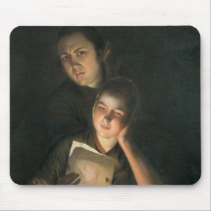 A Girl reading a letter by Candlelight Mouse Pad