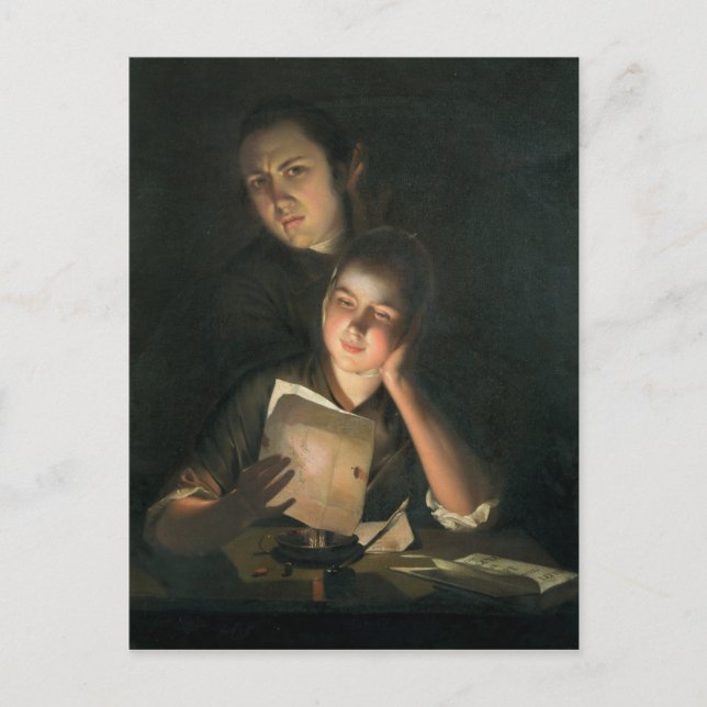 A Girl reading a letter by Candlelight Postcard (Front)