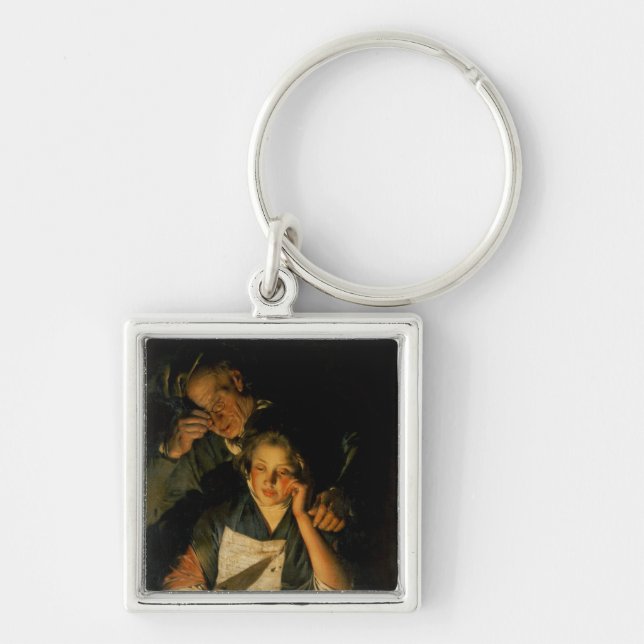 A Girl reading a Letter Key Ring (Front)