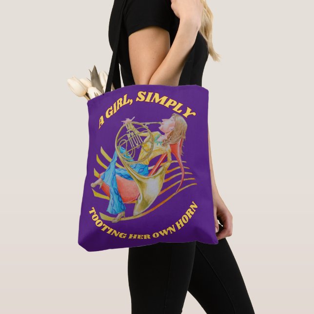A GIRL, SIMPLY TOOTING HER OWN HORN  TOTE BAG (Close Up)
