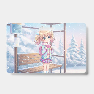 A Girl Waiting for a Bus in the Snow ID Badge