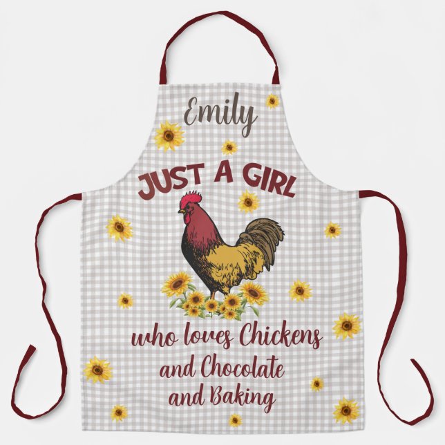 A Girl Who Loves Chickens, Chocolate & Baking Apron (Front)