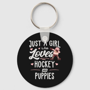 A Girl Who Loves Hockey And Puppies Gift Women Key Ring