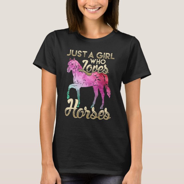 A Girl Who Loves Horses Floral Horse 1 T-Shirt (Front)