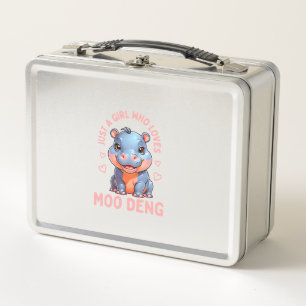 A Girl Who Loves Moo Deng Hippo Women Toddler Girl Metal Lunch Box