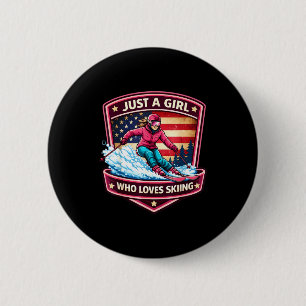 A girl who loves skiing american skier ski resort 6 cm round badge
