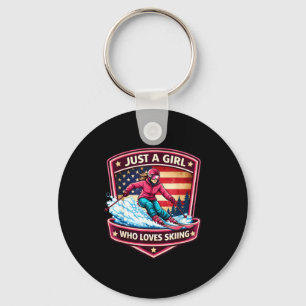 A girl who loves skiing american skier ski resort key ring