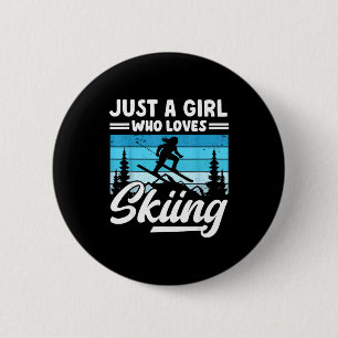 A girl who loves skiing fun winter sports ski 6 cm round badge