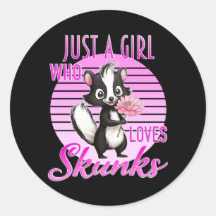 A Girl Who Loves Skunks Cute Pink Flower Animal Classic Round Sticker