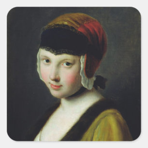 A girl with a black mask square sticker
