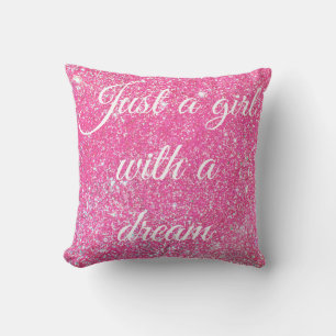 A GIRL WITH A DREAM Sparkle Hot Pink Glitter Cushion