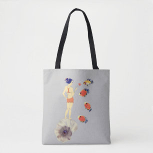 A girl with a flower tote bag