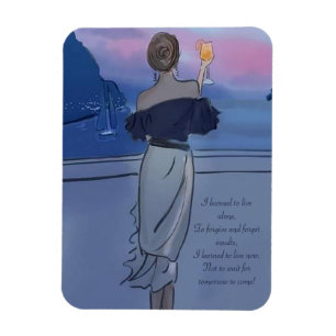 A girl with a glass of wine on the coast magnet