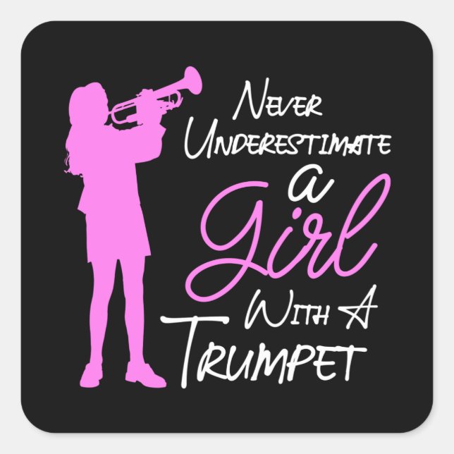 a girl with a trumpet square sticker (Front)