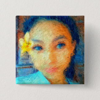 A Girl with Plumeria Flower - Impressionist 15 Cm Square Badge