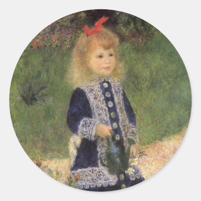 A Girl with Watering Can by Pierre Renoir Classic Round Sticker (Front)