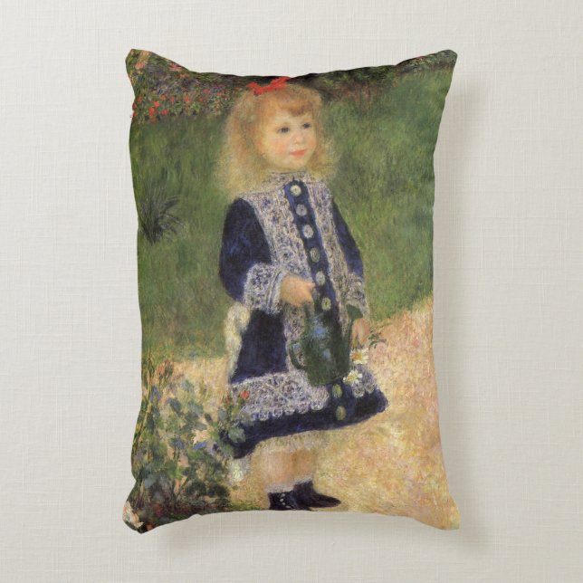 A Girl with Watering Can by Pierre Renoir Decorative Cushion (Front(Vertical))
