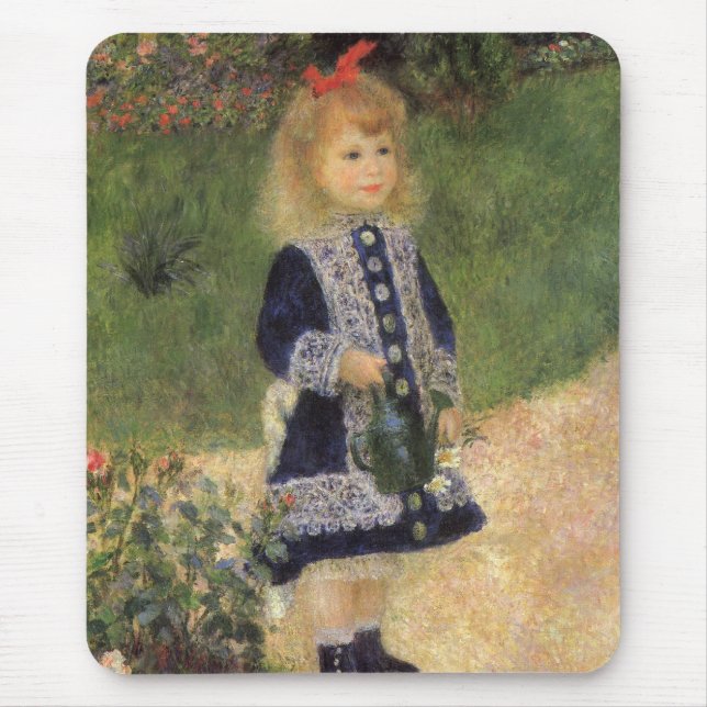 A Girl with Watering Can by Pierre Renoir Mouse Pad (Front)