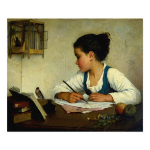 A Girl Writing, Pet Goldfinch by Henriette Browne Photo Print