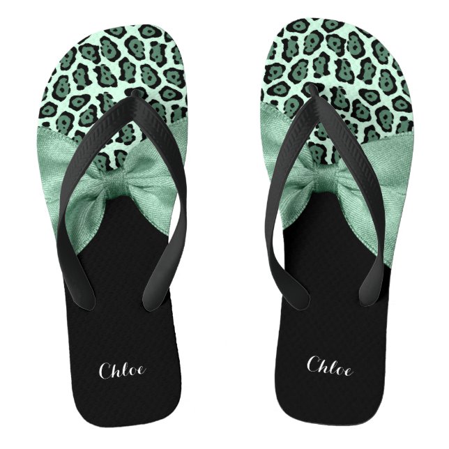 A girly moss green jaguar animal print poster with thongs (Footbed)