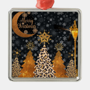 A Glamourous Wild Leopard Christmas Metal Ornament