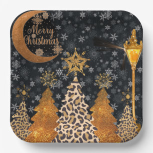 A Glamourous Wild Leopard Christmas Paper Plate