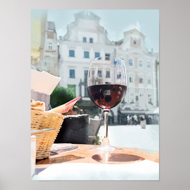 A Glass of Wine in the Italian Piazza Poster (Front)