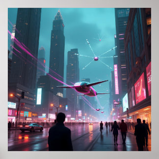 A Glimpse into the Futuristic Cityscape AI Poster