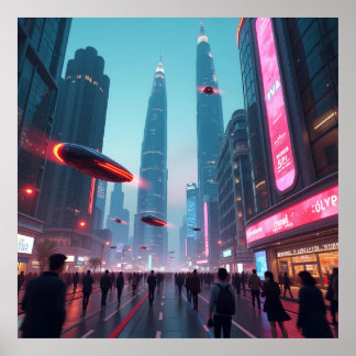 A Glimpse into the Futuristic Cityscape AI Poster
