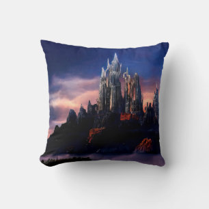 A gloomy fairy-tale castle on a mountain among the cushion