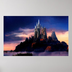 A gloomy fairy-tale castle on a mountain among the poster