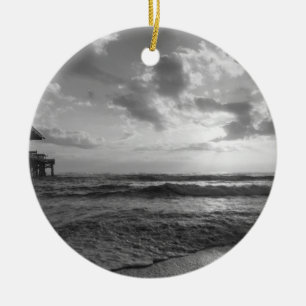 A Glorious Beach Morning Grayscale Ceramic Ornament