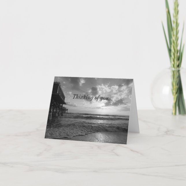 A Glorious Beach Morning Grayscale Thinking Of You Card (Front)