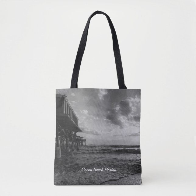 A Glorious Beach Morning Grayscale Tote Bag (Front)