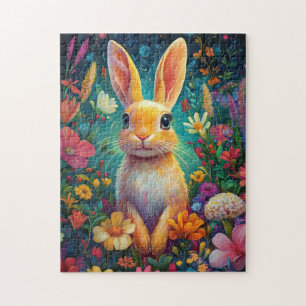 A glowing bunny in a vibrant garden jigsaw puzzle