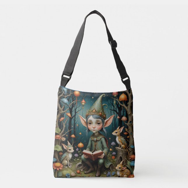 A Gnome Reading a Book Crossbody Bag (Front)