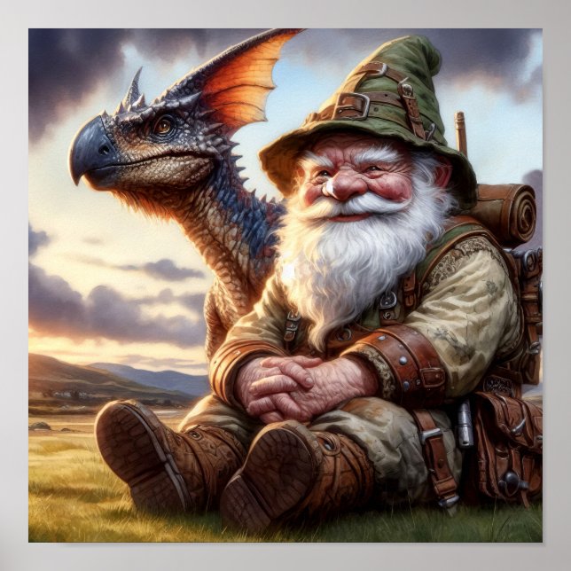A Gnome Warrior Posing with his Dragon Poster (Front)