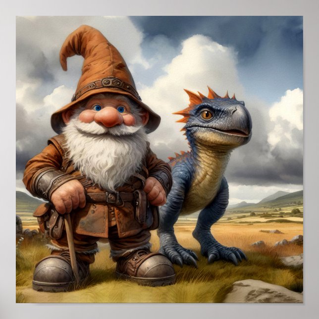 A Gnome Warrior Posing with his Dragon Poster (Front)