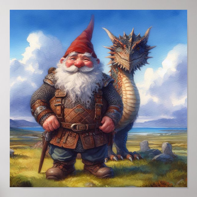 A Gnome Warrior Posing with his Dragon Poster (Front)