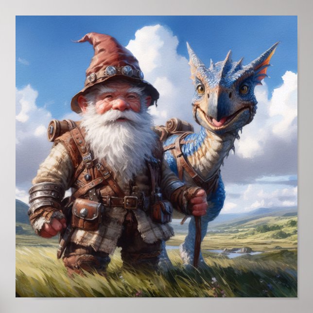 A Gnome Warrior Posing with his Dragon Poster (Front)
