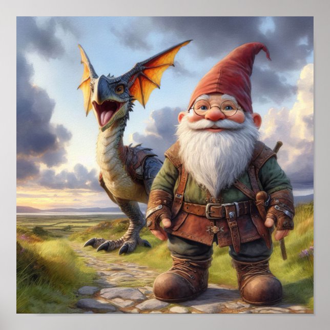 A Gnome Warrior Posing with his Dragon Poster (Front)